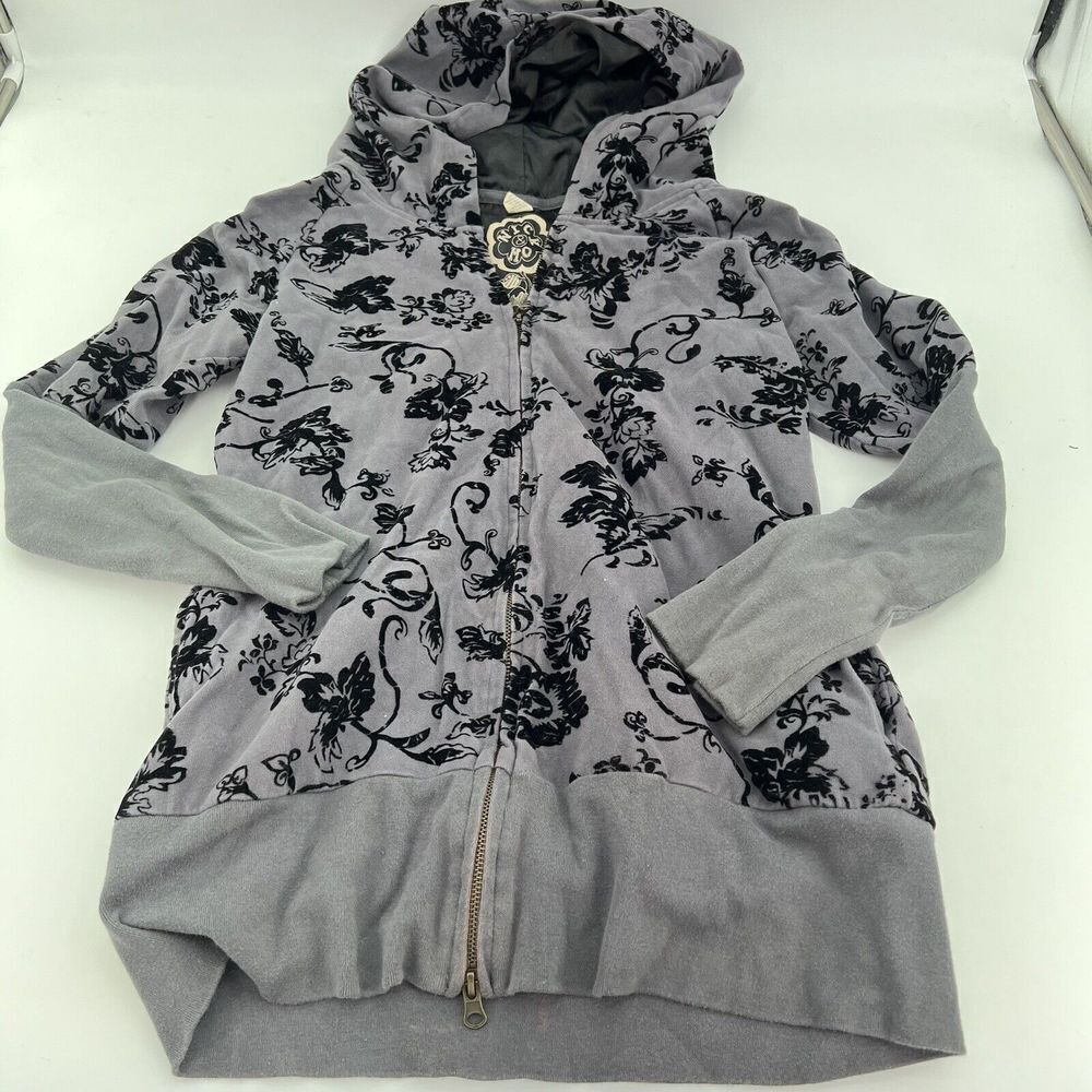 Nick & Mo Gray Full Zip Hoodie Black Brocade Jacket Size M